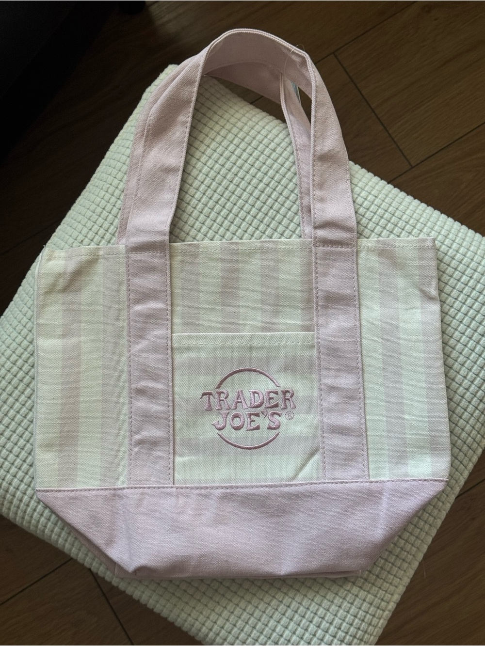 Limited Edition Pink Trader Joe’s Striped Canvas Mini Tote Bag